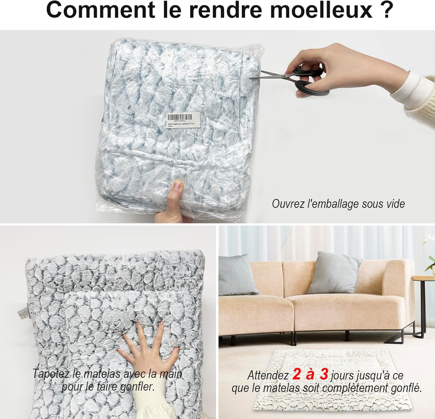 Tapis Chien Court en Peluche pour Chiens de Moyen Taille, Matelas Chien, 94 x 61 cm, Bleu
