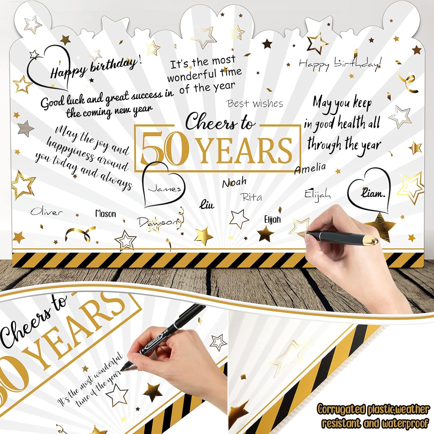 Tiamon Large Greeting Card 25 x 16 Inch Giant Guest Book Jumbo Happy Birthday Card Big Oversize Plastic Custom Guest Book for Women Men Party Decorations(50th Birthday) - Image 3