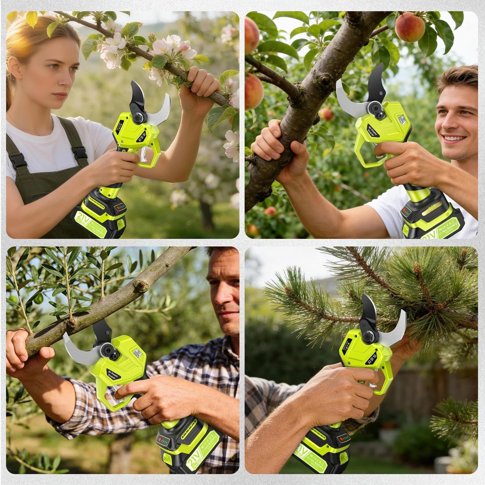 Sécateur Électrique Sans Fil, Ouverture de lame 70 mm & Capacité de coupe 50-60mm, 1200W Secateur Electrique Professionnel avec 4 Niveaux, Écran, 4000mAh Batterie & Lame SK7 tranchante pour Arbres
