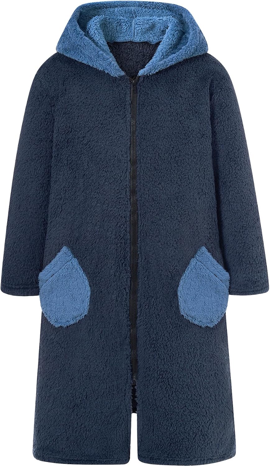 Funnycokid Boys Bathrobe Zipper Kids Soft Fleece Hooded Robe 7-14 Years
