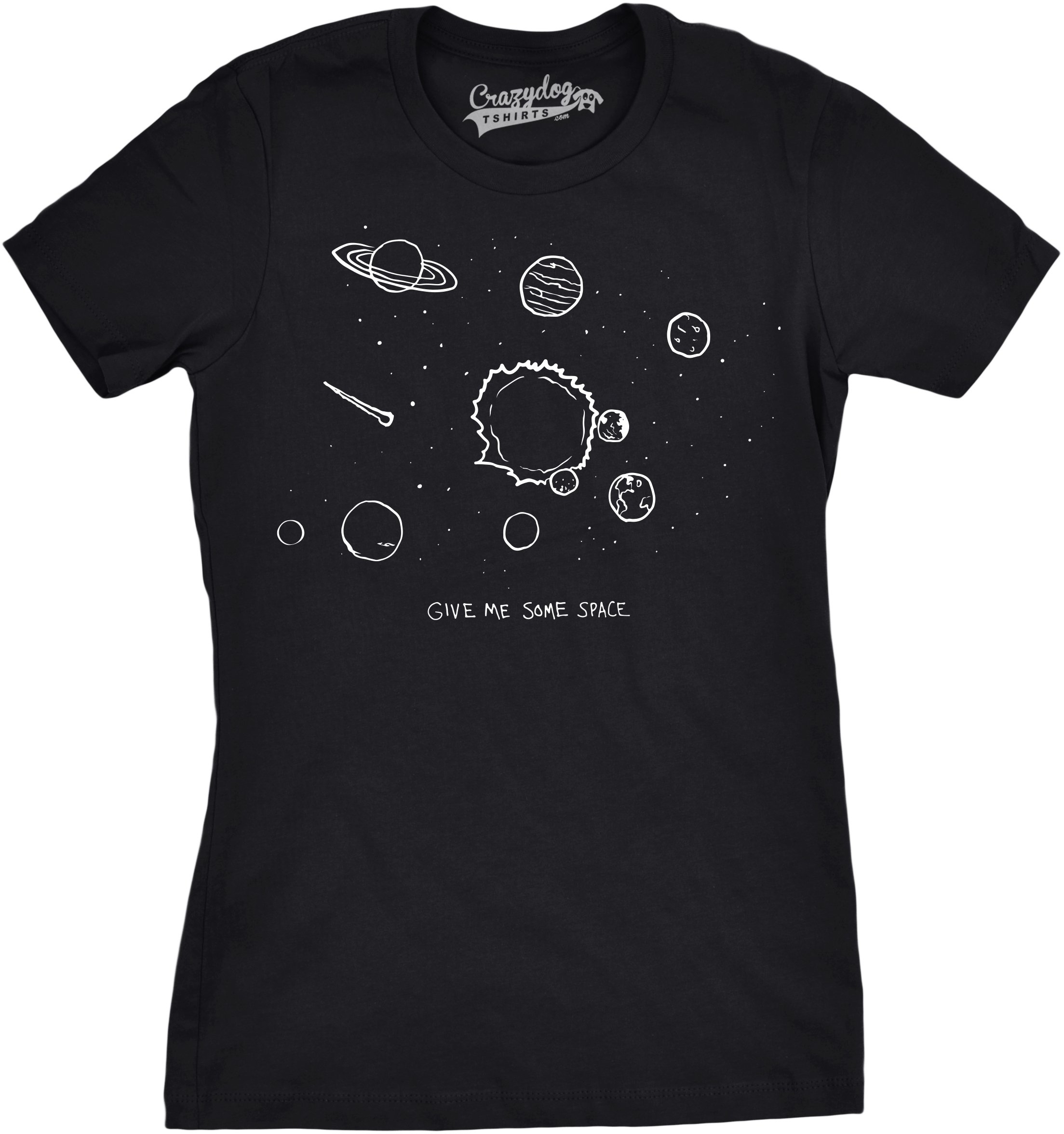 Crazy Dog T-ShirtsWomens Give Me Some Space Tshirt Funny Planet Science Solar System Stars Tee (Black) 3XL