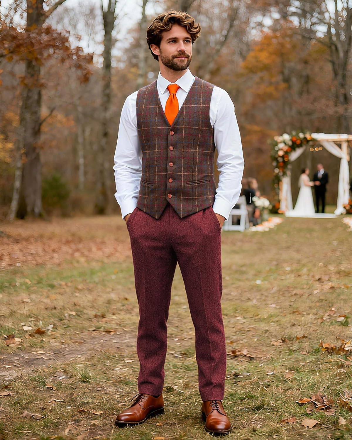 Wemaliyzd Men's 3 Piece Suits Notch Lapel Blazer Tweed Vest Pants for Business Wedding Party