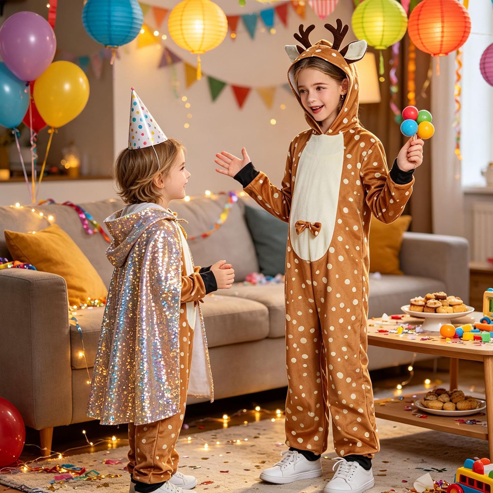 Costume da cervo per bambini, con cappuccio, per Natale, gioco di ruolo