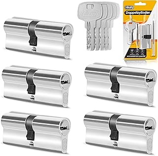 GERCAR 5x Schließzylinder gleichschließend 5 Profilzylinder 35/35 inkl. 25 Schlüssel - 70 mm - Doppelzylinder Türschloss Zylinderschloss gleichschliessendes 5er Set - Länge: 70mm, A:35 B:35