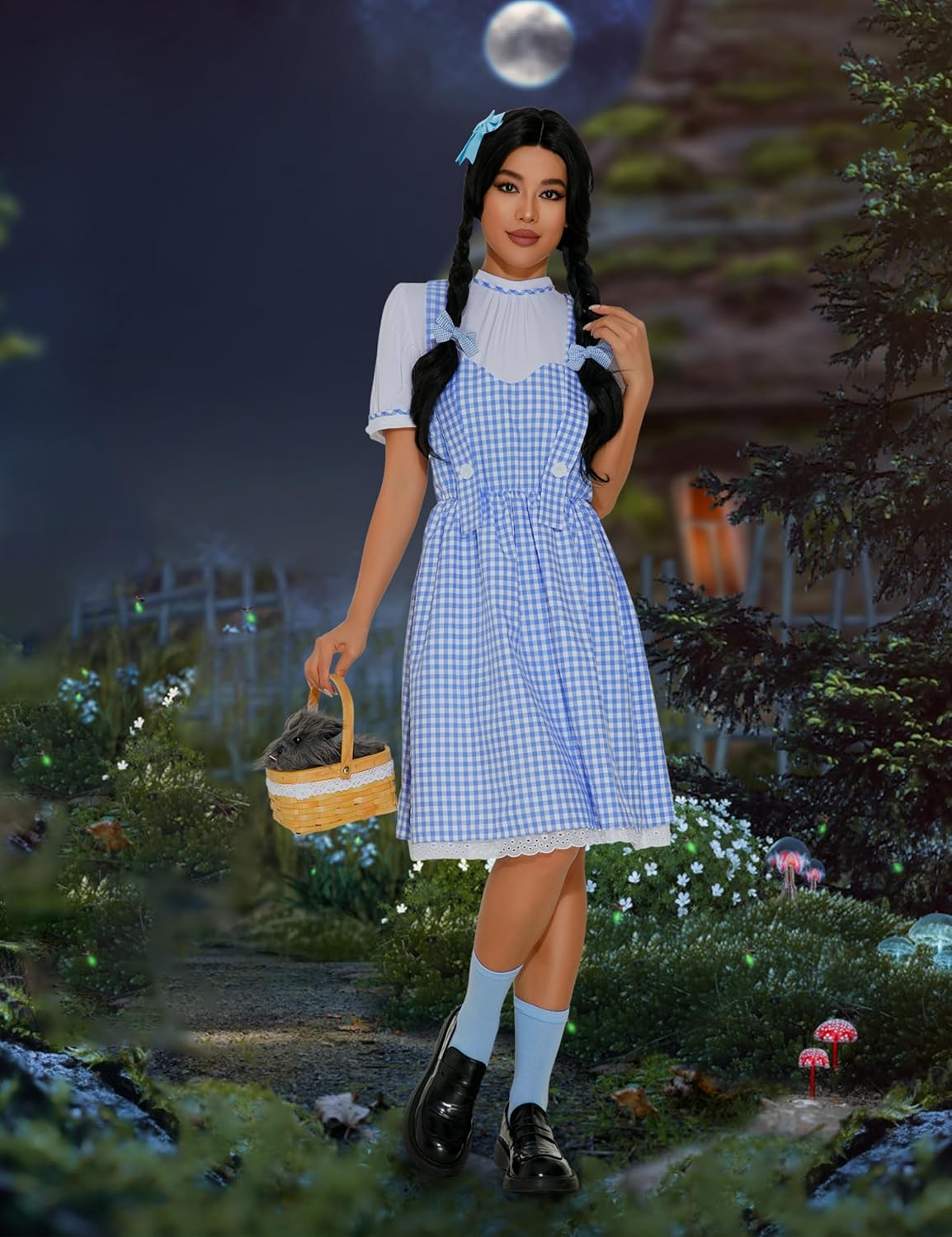 GERVAISE Womens Blue Plaid Dress Halloween Costume Outfit 8pcs Accessories Full Set