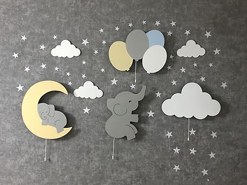 Miniatura 2 de Juego de 4 lámparas para cuarto de bebé, luna, nube, elefante y globo, letrero para habitación de bebé, luz nocturna de pared, forma de nube, regalo