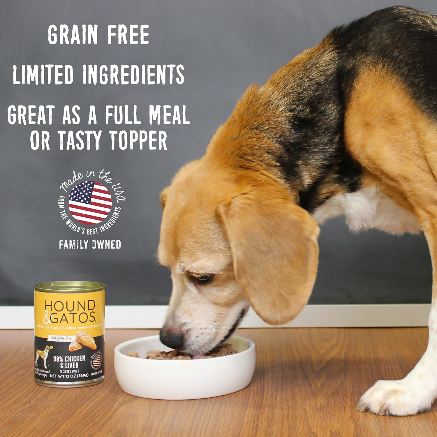 Hound & Gatos Wet Dog Food, 98% Real Meat, Single Protein Chicken Recipe, Supports Digestive Health, High Protein, Limited Ingredients, Grain Free, 13 oz. Cans (Pack of 12)