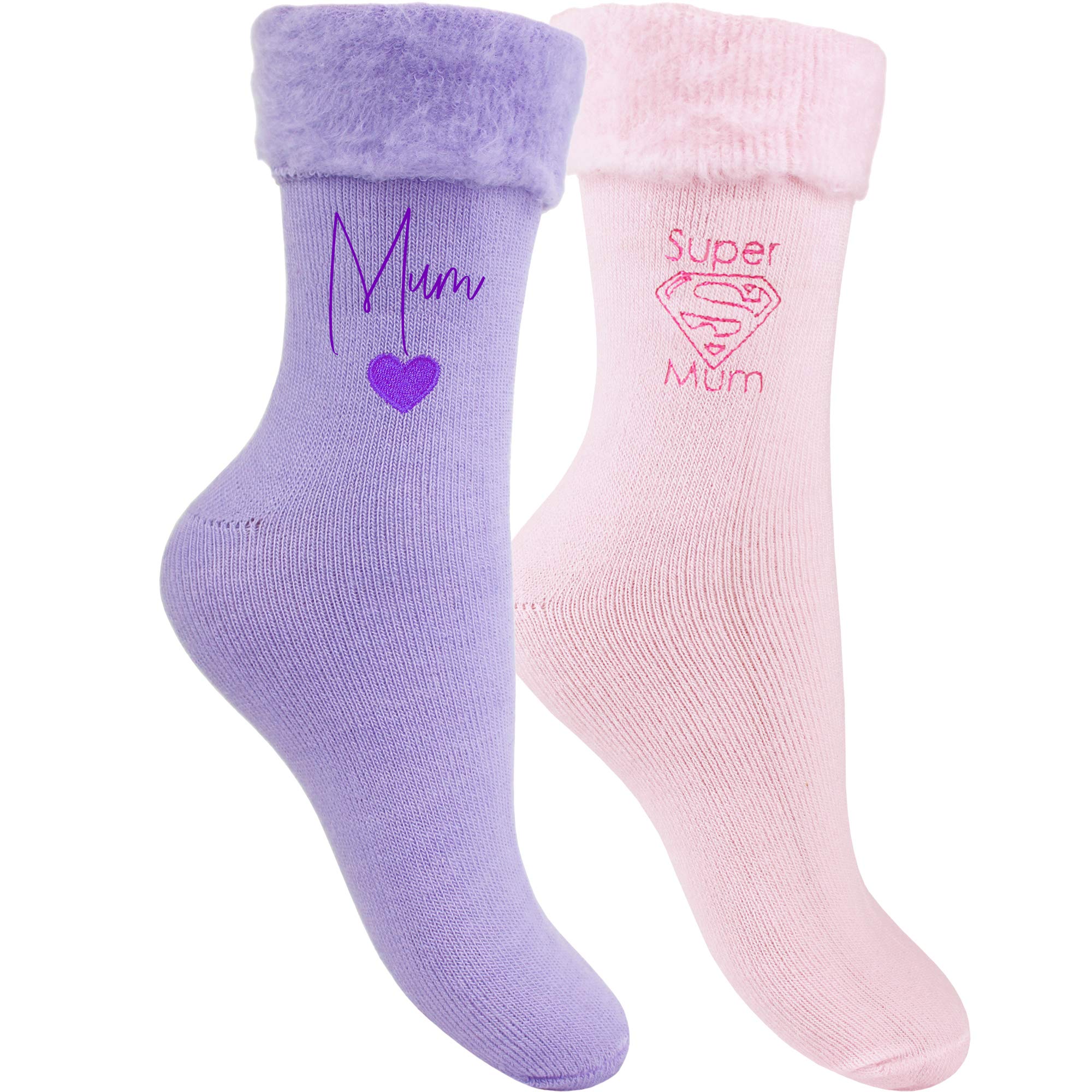 Teddyts Women's Purple And Pink Mum Super Soft Cosy Thermal Bed Socks (2 Pair Pack) (Purple And Pink)