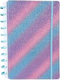 Caderno Inteligente Grande 11 Discos, 80 folhas A4 Pautadas, Capa Dura Com Cores Variadas (Gliter Azul)