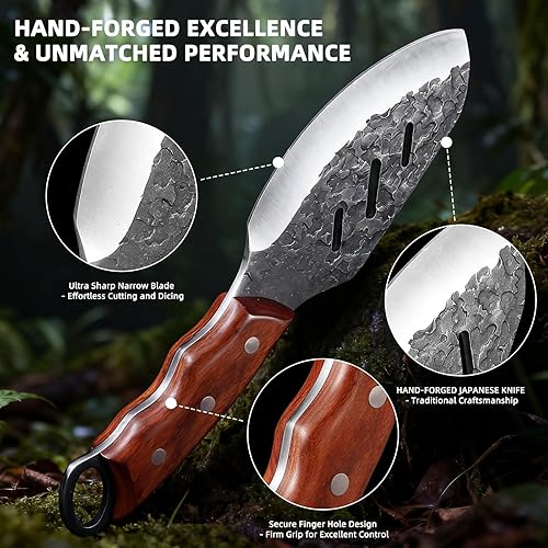 Miniatura 5 de KOFERY Cuchillo de carnicero japonés hecho a mano, cuchillo de pescado con funda para cocina, camping y barbacoa, gran idea de regalo