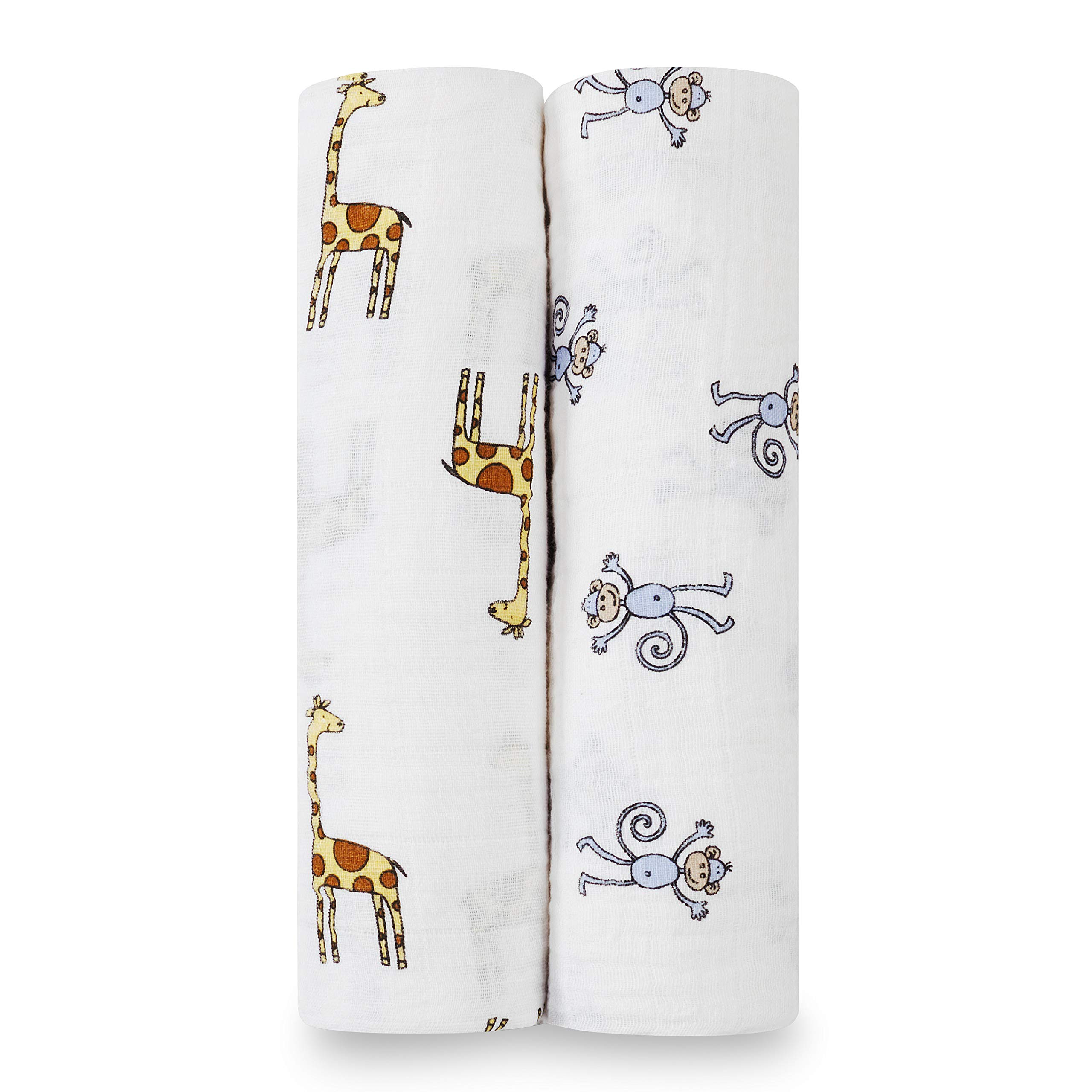 aden + anais Swaddle Blanket, Boutique Muslin Blankets for Girls & Boys, Baby Receiving Swaddles, Ideal Newborn & Infant Swaddling Set, Perfect Shower Gifts, 2 Pack, Jungle Jam
