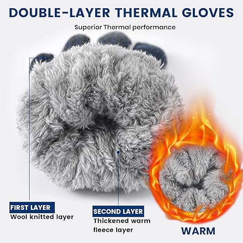 Miniatura 5 de Trifabricy Guantes de invierno para hombres y mujeres, guantes de lana con forro polar para pantalla táctil, guantes térmicos de invierno cálidos