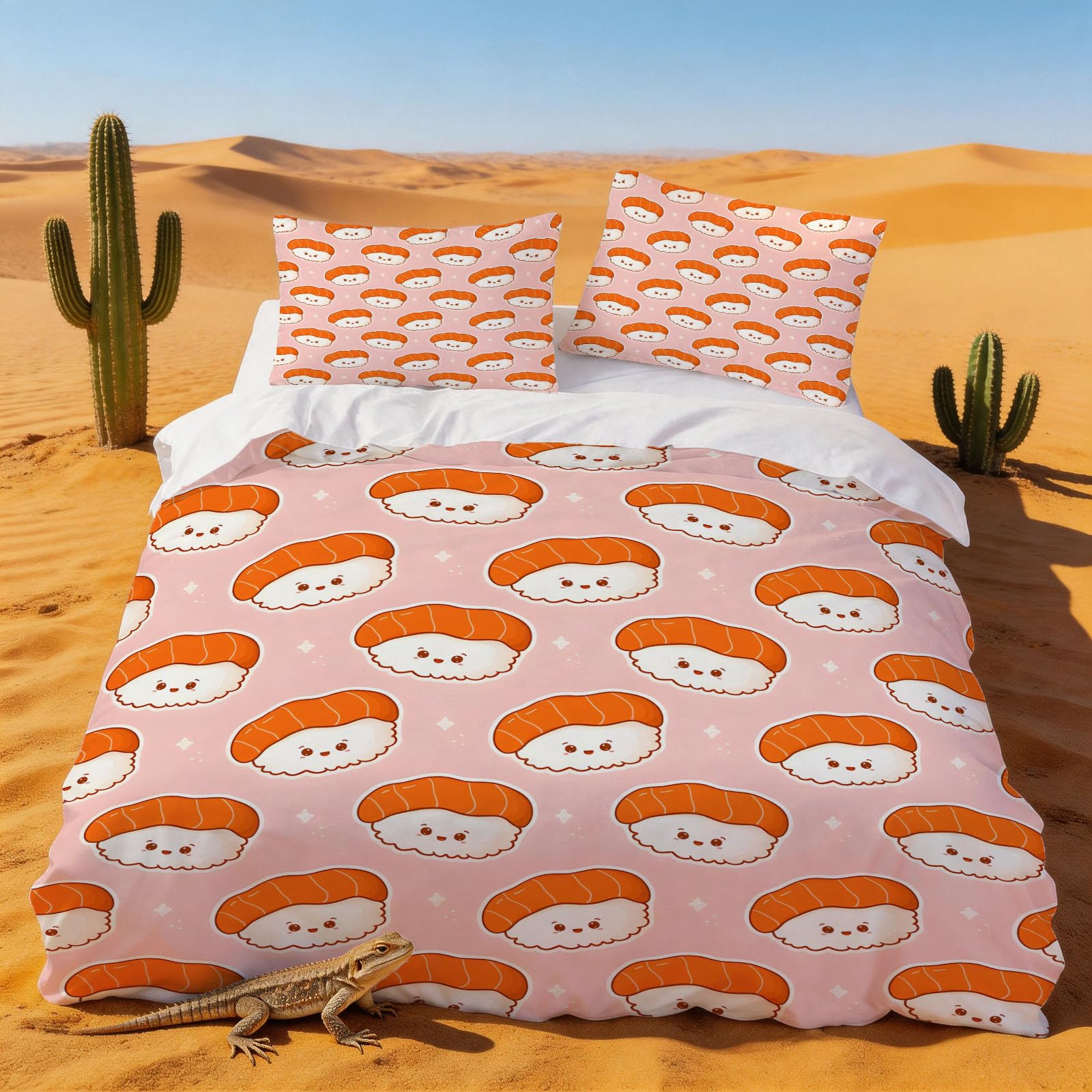 Housse de Couette 240 x 260 Sushis Japonais Anti-plis Linge de Lit Facile