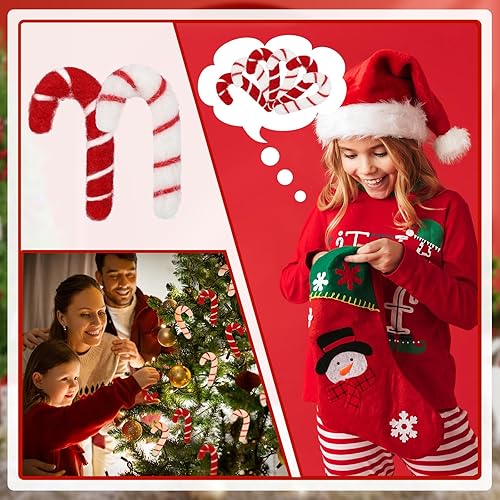 Miniatura 2 de SmoothNovelty 24 piezas de decoración de bastón de caramelo de fieltro de Navidad de fieltro rojo y blanco, adornos de Navidad colgantes de fieltro