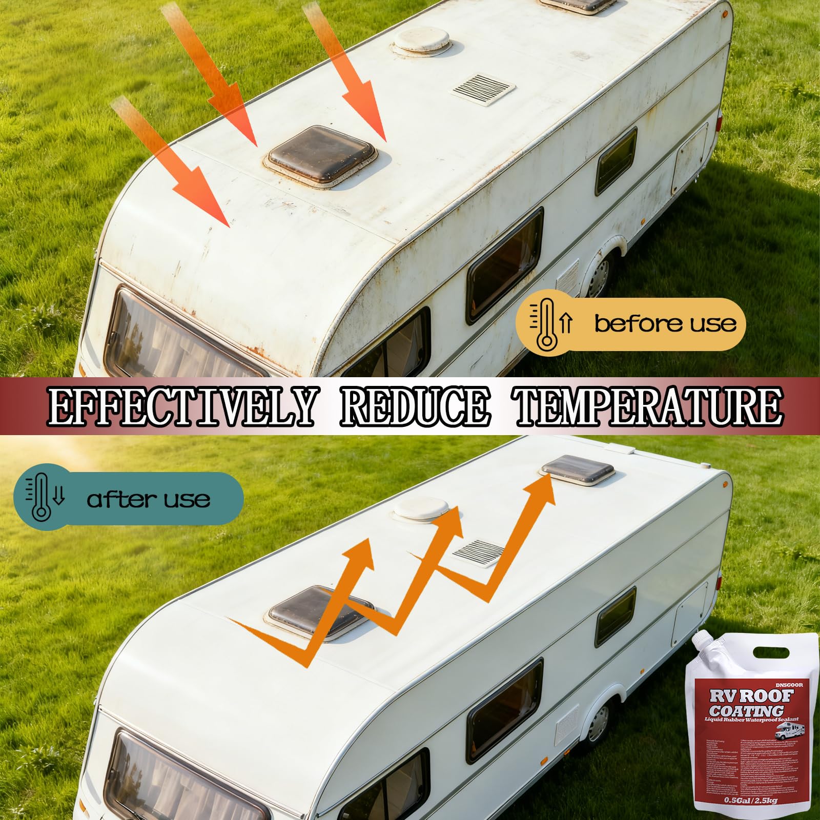 Weiße RV-Dachbeschichtung 0,5Gal/64Fl.oz wasserdicht sonnenreflektierend flexible Gummi-Reparaturbeschichtung für Anhänger Camper Wohnmobile