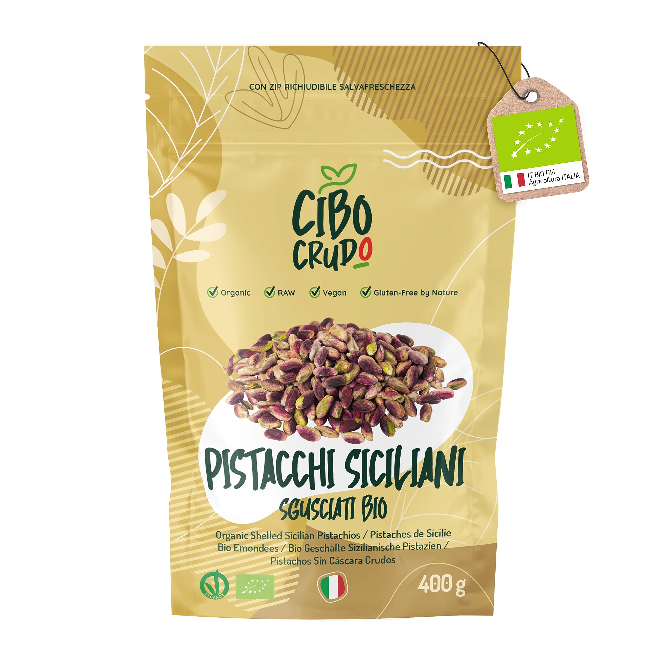 Pistacchi Sgusciati non Salati Biologici - 400g. Pistacchi Siciliani al Naturale non Tostati. Fonte di Acidi Grassi Fibre Vitamina E B1 B6 e Antiossidanti.