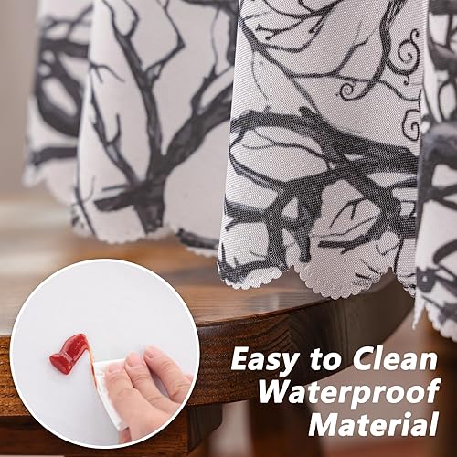 Miniatura 4 de Mantel redondo de Halloween de 60 x 60 pulgadas, decoraciones de Halloween para el hogar, árbol de cuervo, decoración de Halloween, mantel de