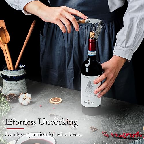 Miniatura 2 de Barvivo Natural Bai Ying - Abridor con cuchillo cortador de papel de aluminio y removedor de tapas, llave manual de vino de doble bisagra para