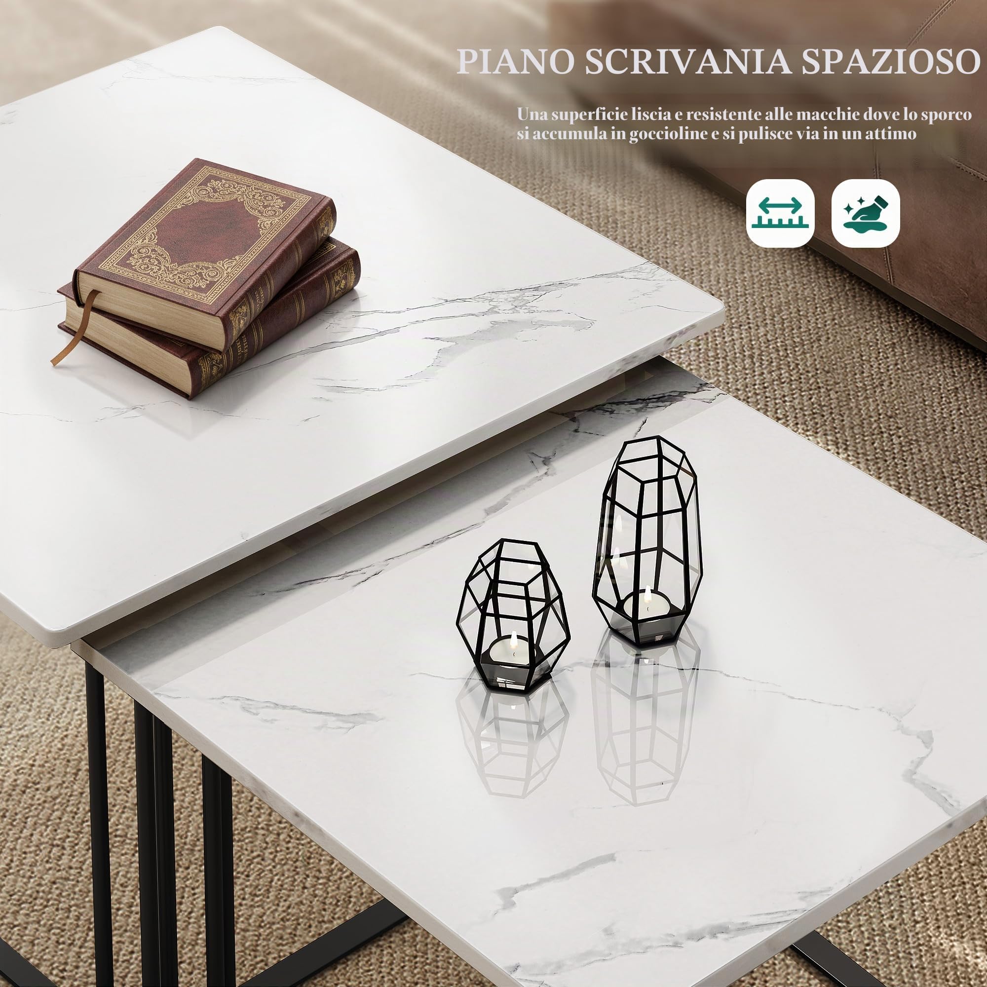 YITAHOME Set di 2 tavolini da salotto in legno, moderni tavolini da cocktail con struttura in metallo, per soggiorno, sala da pranzo, cucina, bianco
