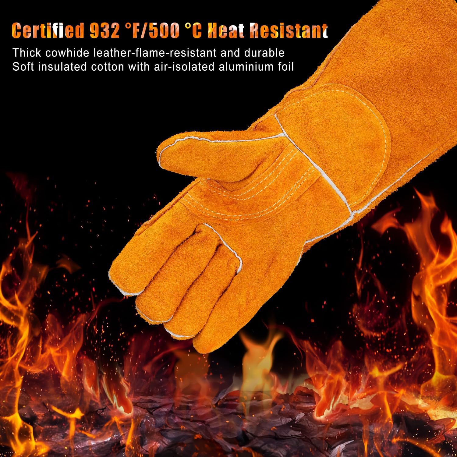 AOWPFVV 23.6 Inches 662u2109 Welding Gloves Heat/Fire Resistant Leather For Stick,Mig,Tig,Forge,BBQ