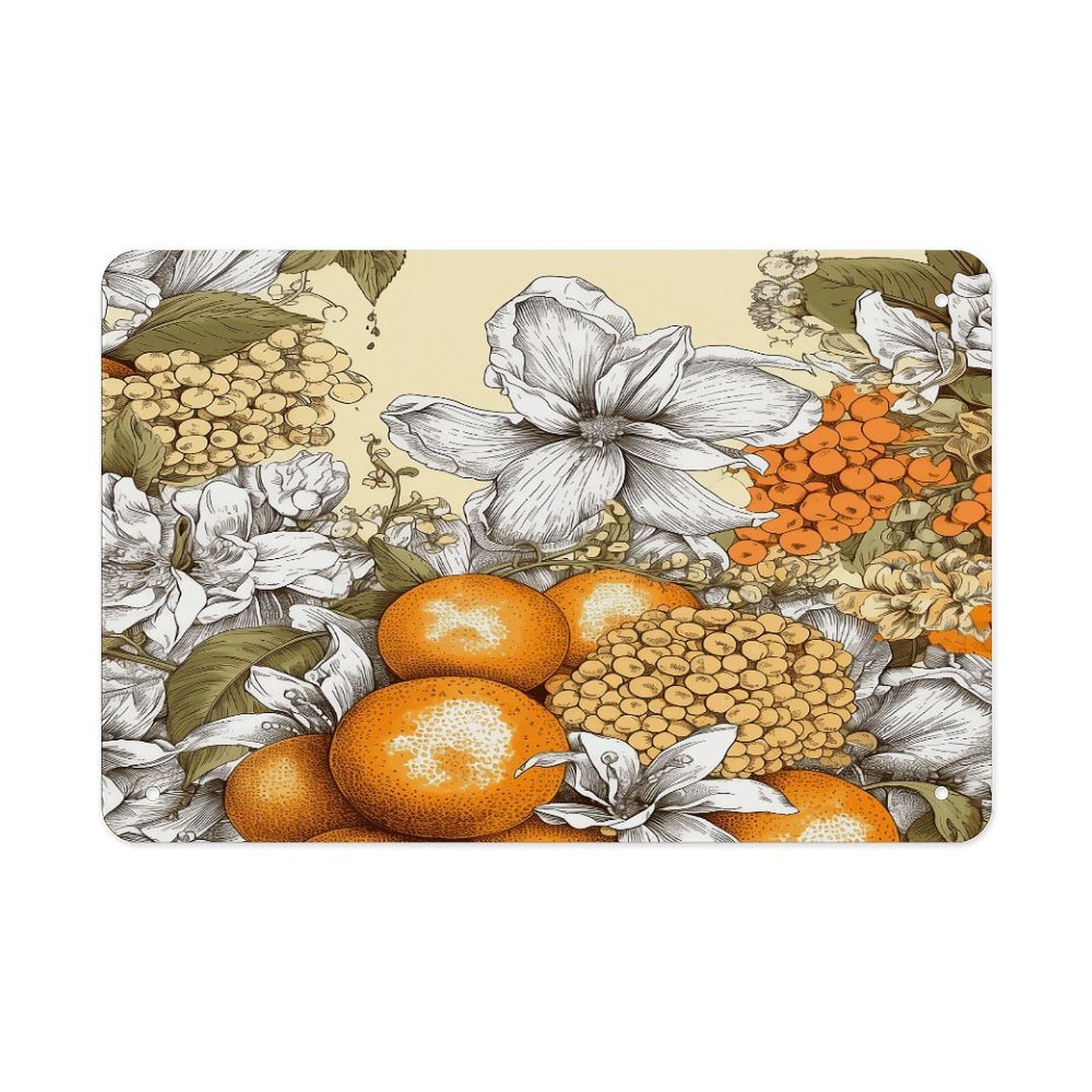 Fekiloot Style Fresh Fruit Flowers Metal Signs Wall Art Tin Sign