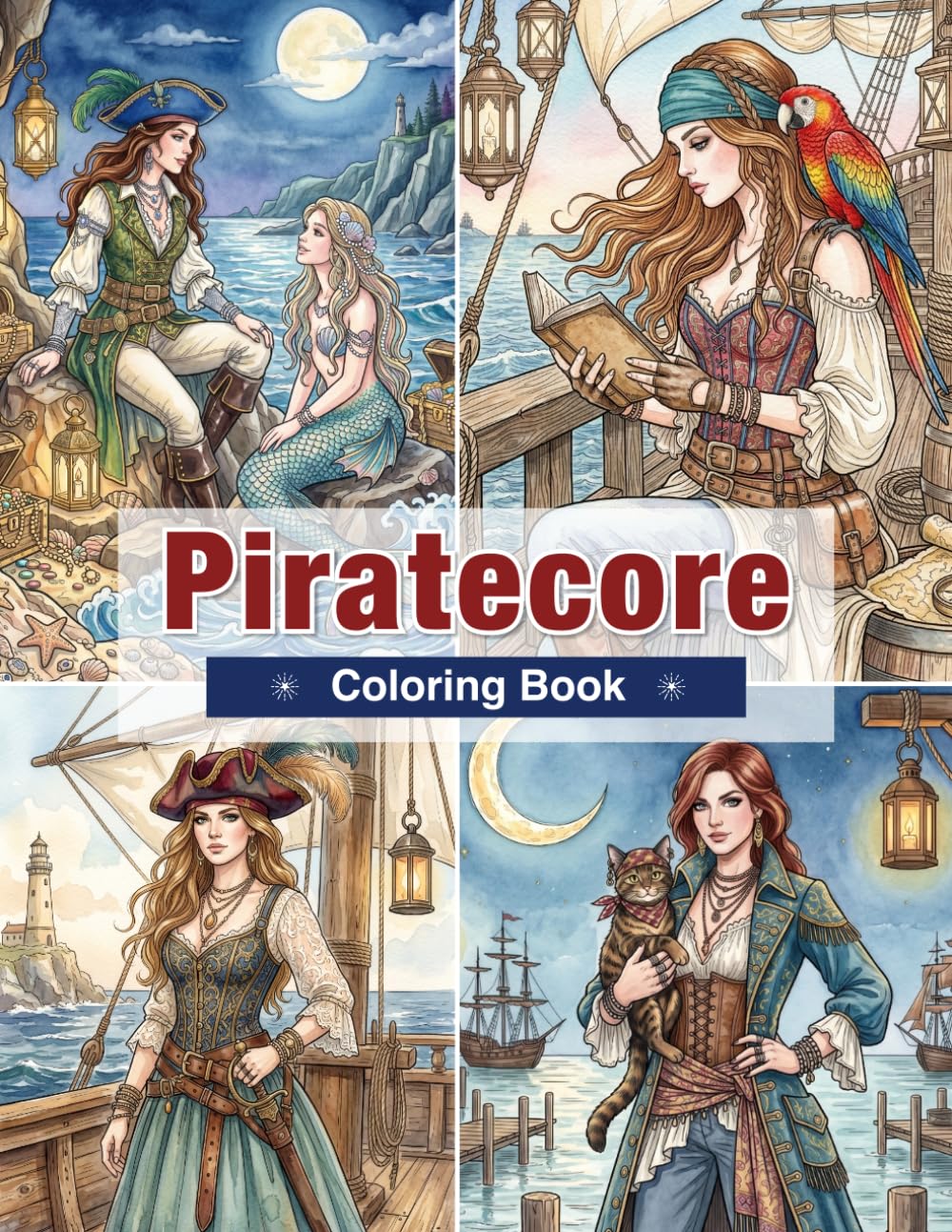 Piratecore Coloring Book for Adults: Female Pirates, Treasure Maps, Gothic Ships, Ocean Fantasy, and Nautical Adventures