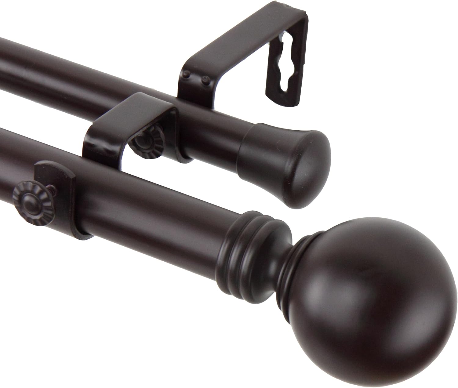Rod Desyne 100-01-996-D 1" Globe Double Curtain Rod, 120-170 inch, Mahogany 120-170 inch Mahogany