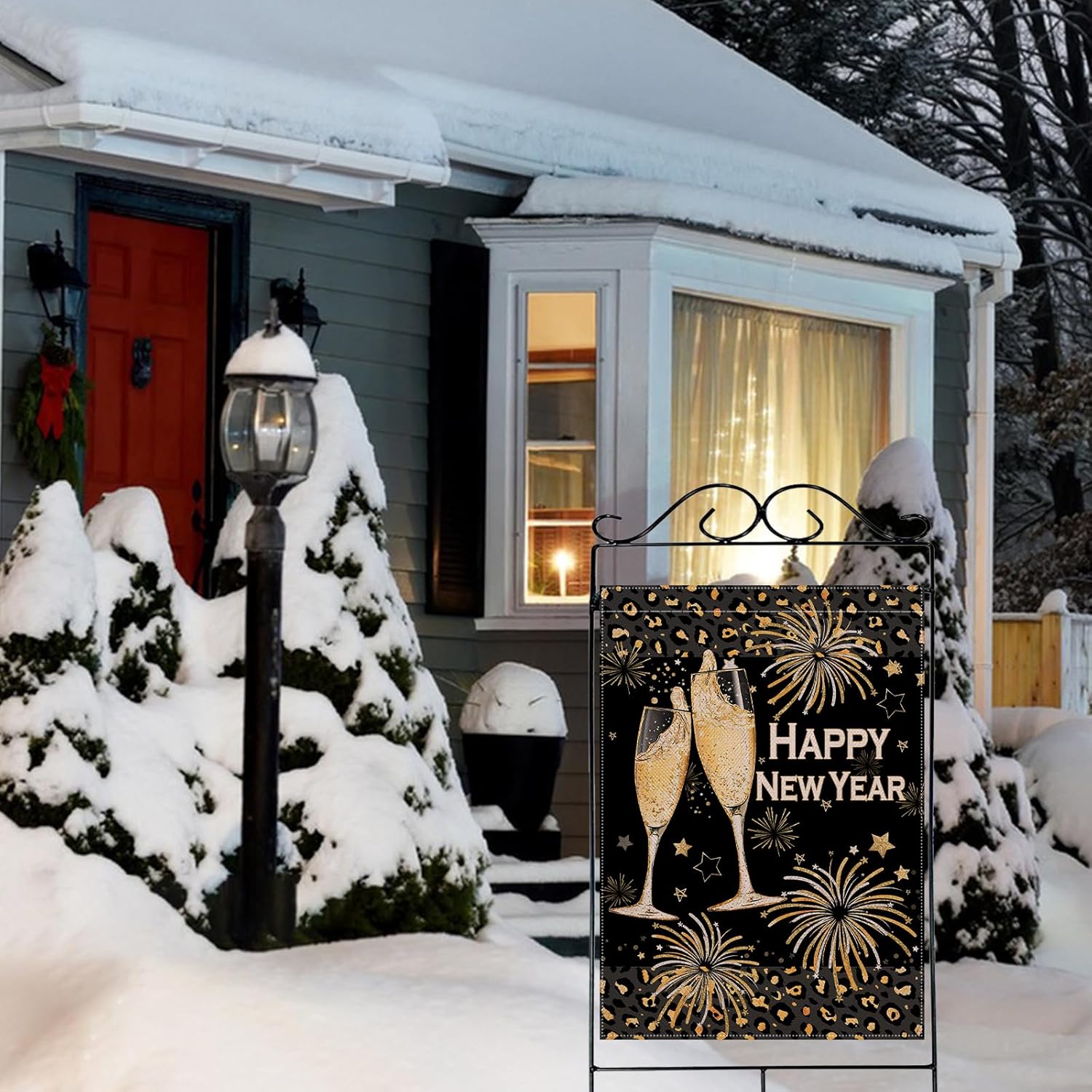 Artofy Happy New Year 2026 Eve Large Decorative House Flag, Christmas Fireworks Stars Yard Garden Decor, Celebration Party Winter Burlap Leopard Outdoor Home Decoration Double Sided 28 x 40 - Image 7