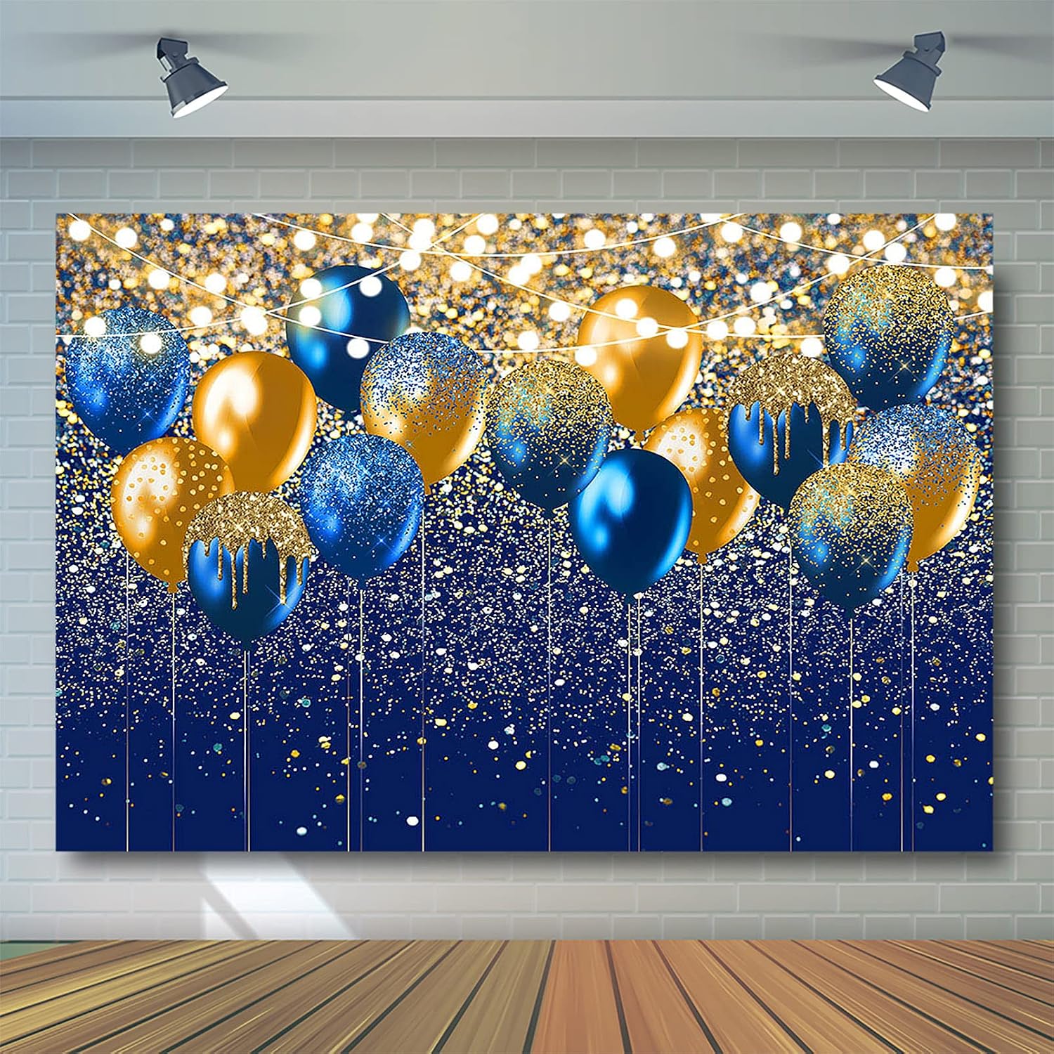 Avezano Royal Blue Glitter Backdrop for Birthday Wedding Prom Graduation Photography Background Party Glitter Blue Balloon Party Decorations Photoshoot Photobooth (8x6ft, Blue and Gold)