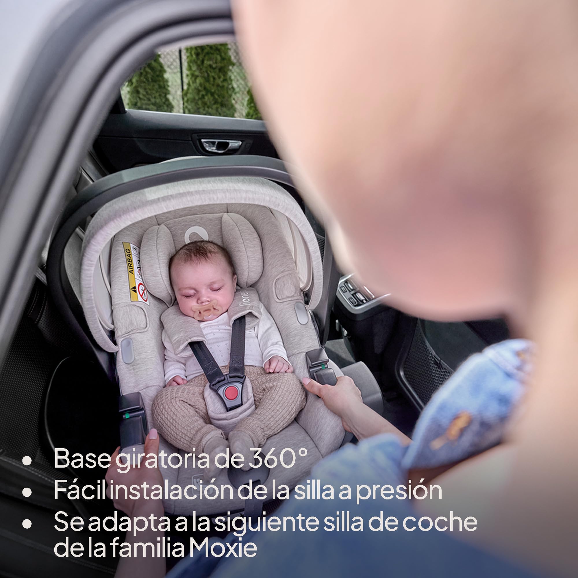 LIONELO MOXIE i-Size SET Silla de Coche Infantil con Base 40-87 cm Portabebés Instalación ISOFIX y Pata de Estabilización Protección Lateral, Reposacabezas Ajustable Cojín Dri-Seat | Base ISOFIX, pata de apoyo, protección lateral, reposacabezas regulable