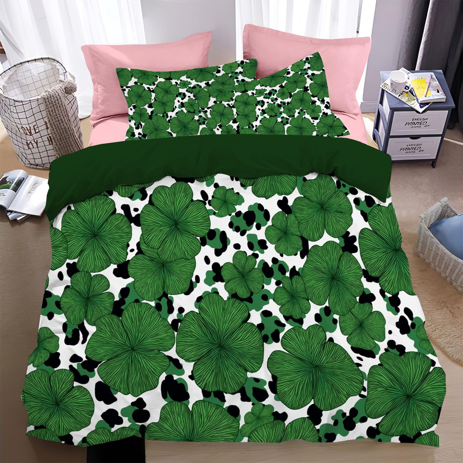 Parure de lit 140x200 microfibre douce motif léopard trèfle