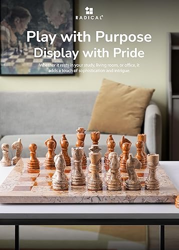 Miniatura 5 de Radicaln Juego de ajedrez de mármol de 12 pulgadas, rojo y coral, hecho a mano, juegos de mesa clásicos familiares para adultos, tablero de ajedrez