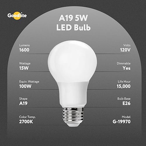 Miniatura 4 de Goodlite Bombilla LED estándar A19, 14 vatios, 100 W iguales, 1600 lúmenes, alto CRI, blanco suave de 2700 K, regulable, certificación UL, 15,000