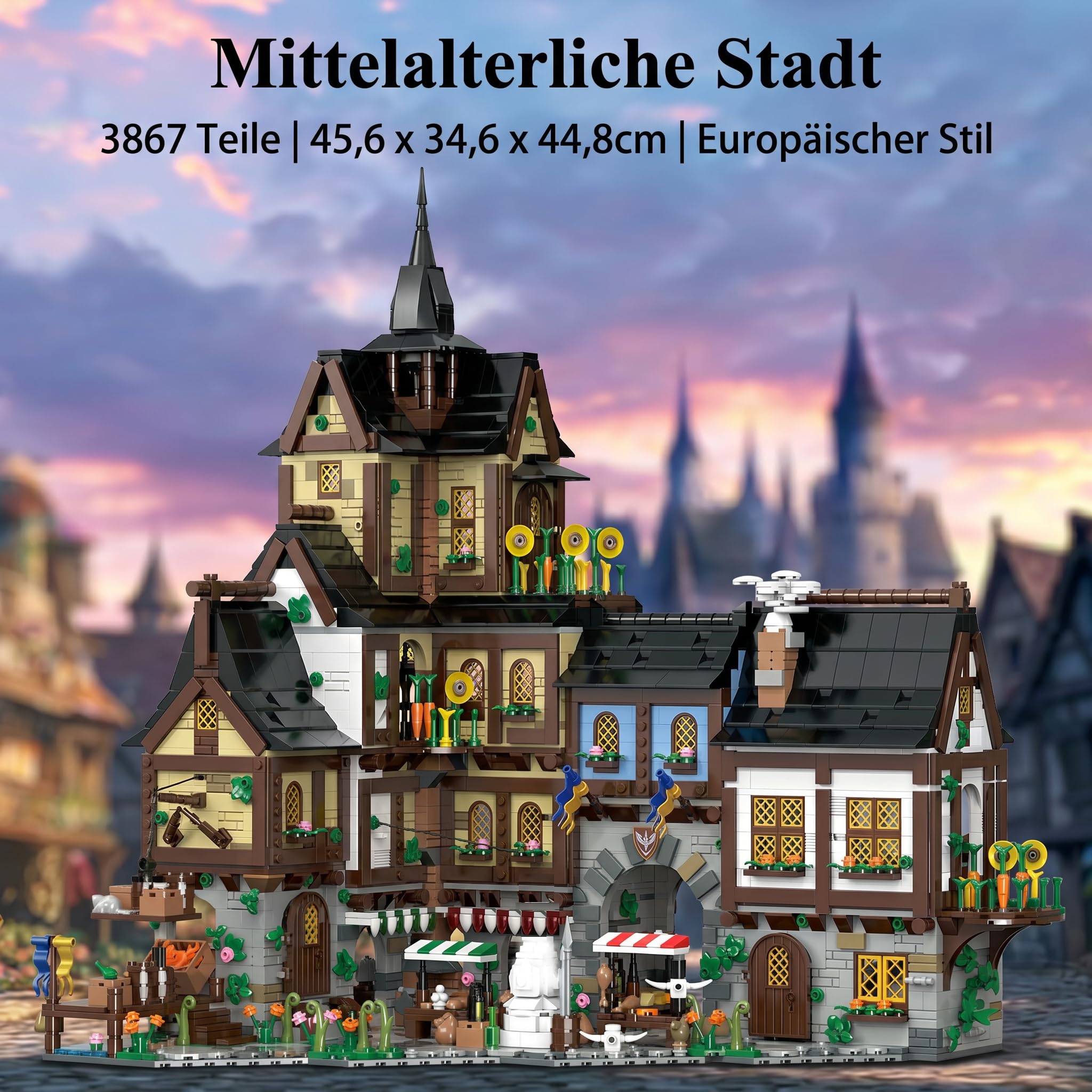 Klemmbausteine Mittelalter Haus - 3867 Teile Medieval Burg Modular Buildings, Mittelalterliche Stadt Schloss Architektur Bausteine Set für Erwachsene