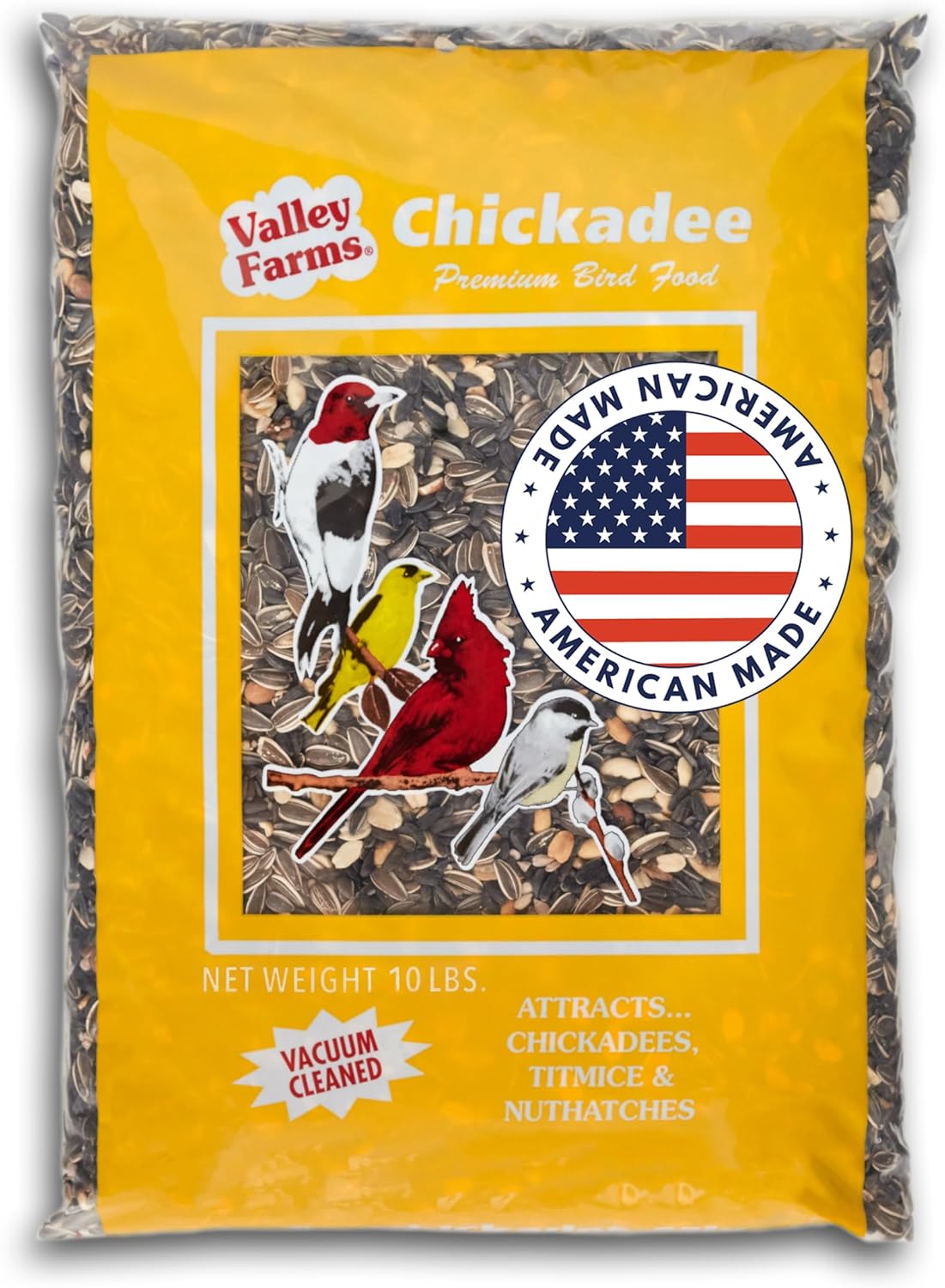Valley Farms Chickadee Mix (10 LB) Wild Bird Food for Outside Feeders, Chickadee Bird Seed w/Peanuts and Sunflower Hearts for Birds, Feed Chickadees! Stiped Sunflower Seeds