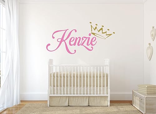 Calcomanía de vinilo para pared con nombre personalizado con corona de princesa, nombre personalizado con tiara para el hogar, decoración para