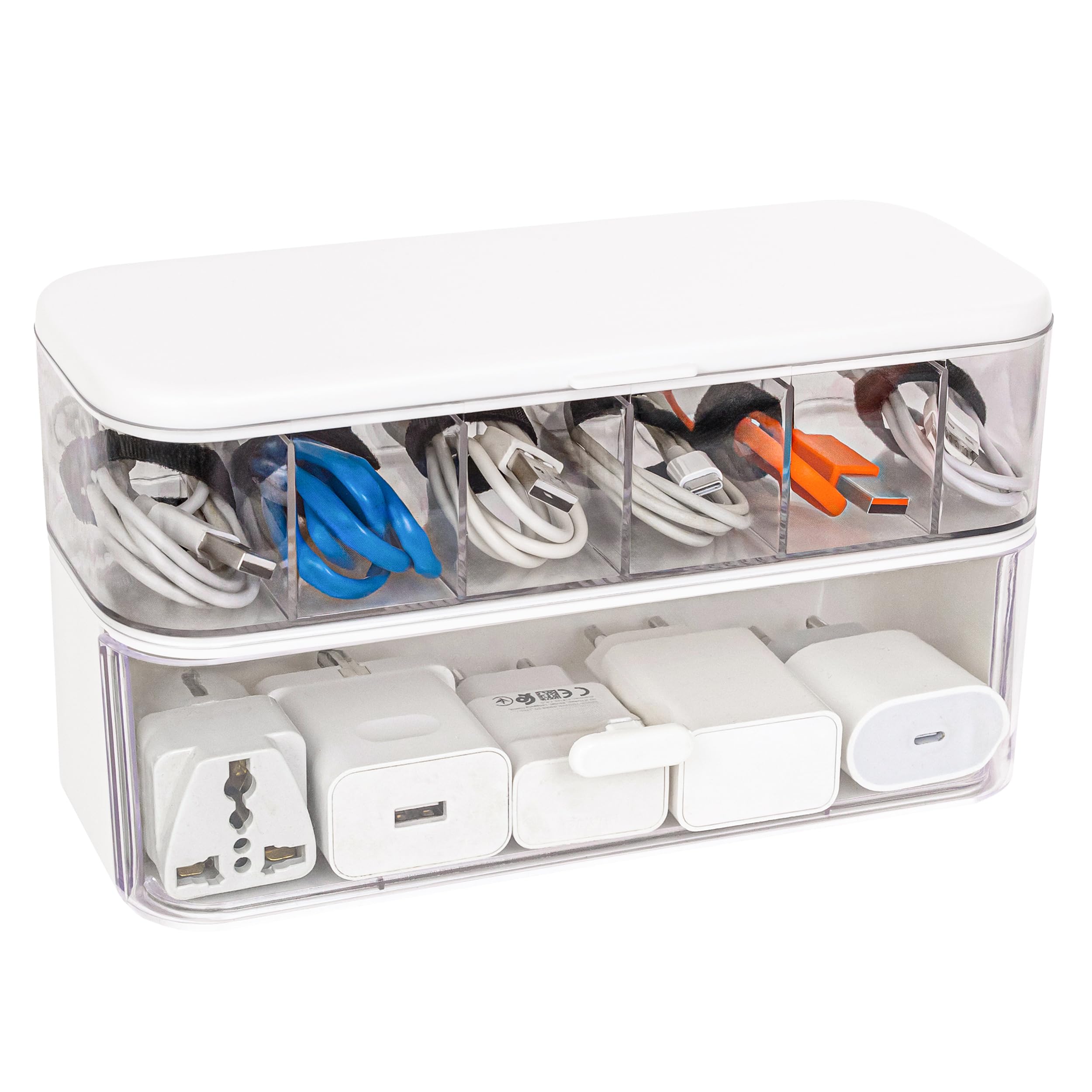 ZBRANDS Charger Organizer Box for Cords, 23 cm, Stackable (6 Slots)