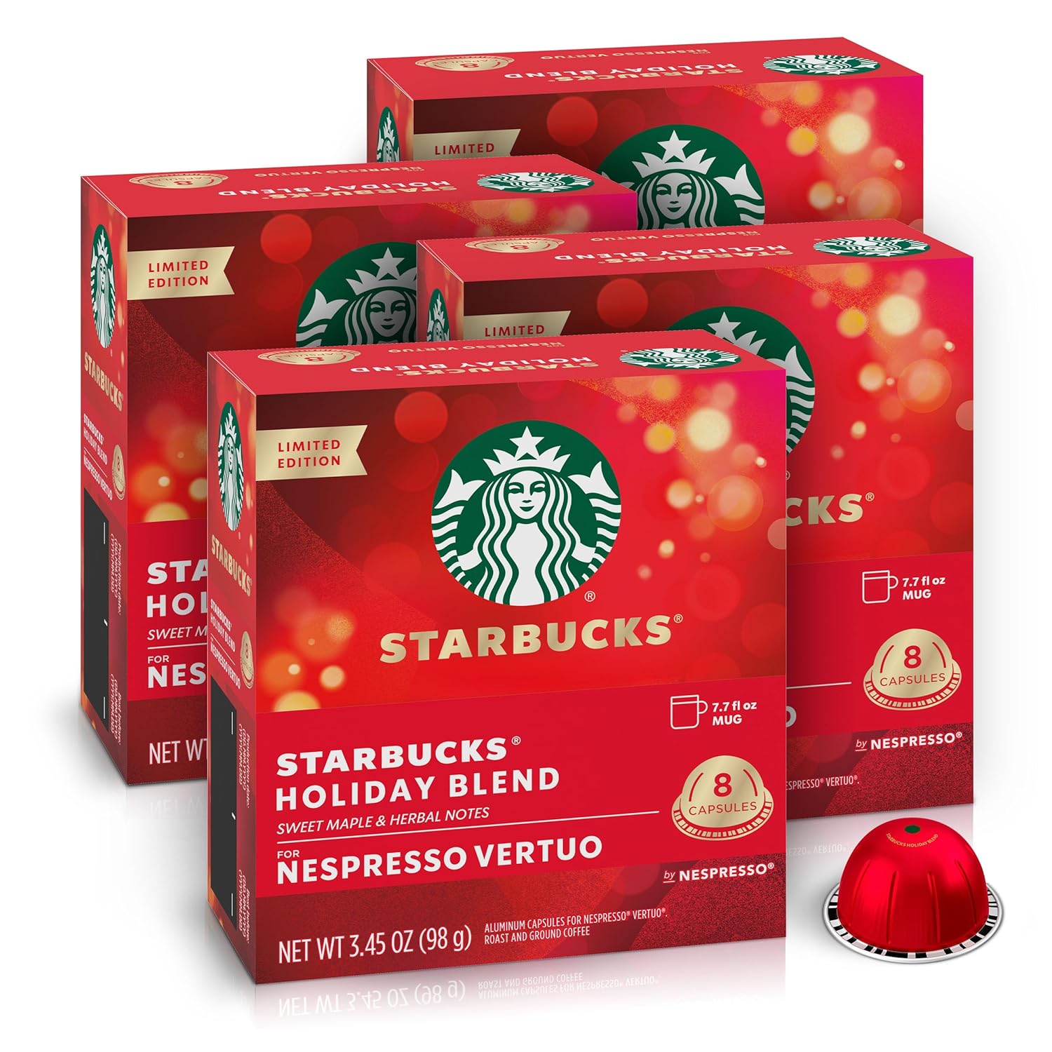 Starbucks by Nespresso Vertuo, Holiday Blend, 32-count Coffee Pods, Brews 7.8 oz.