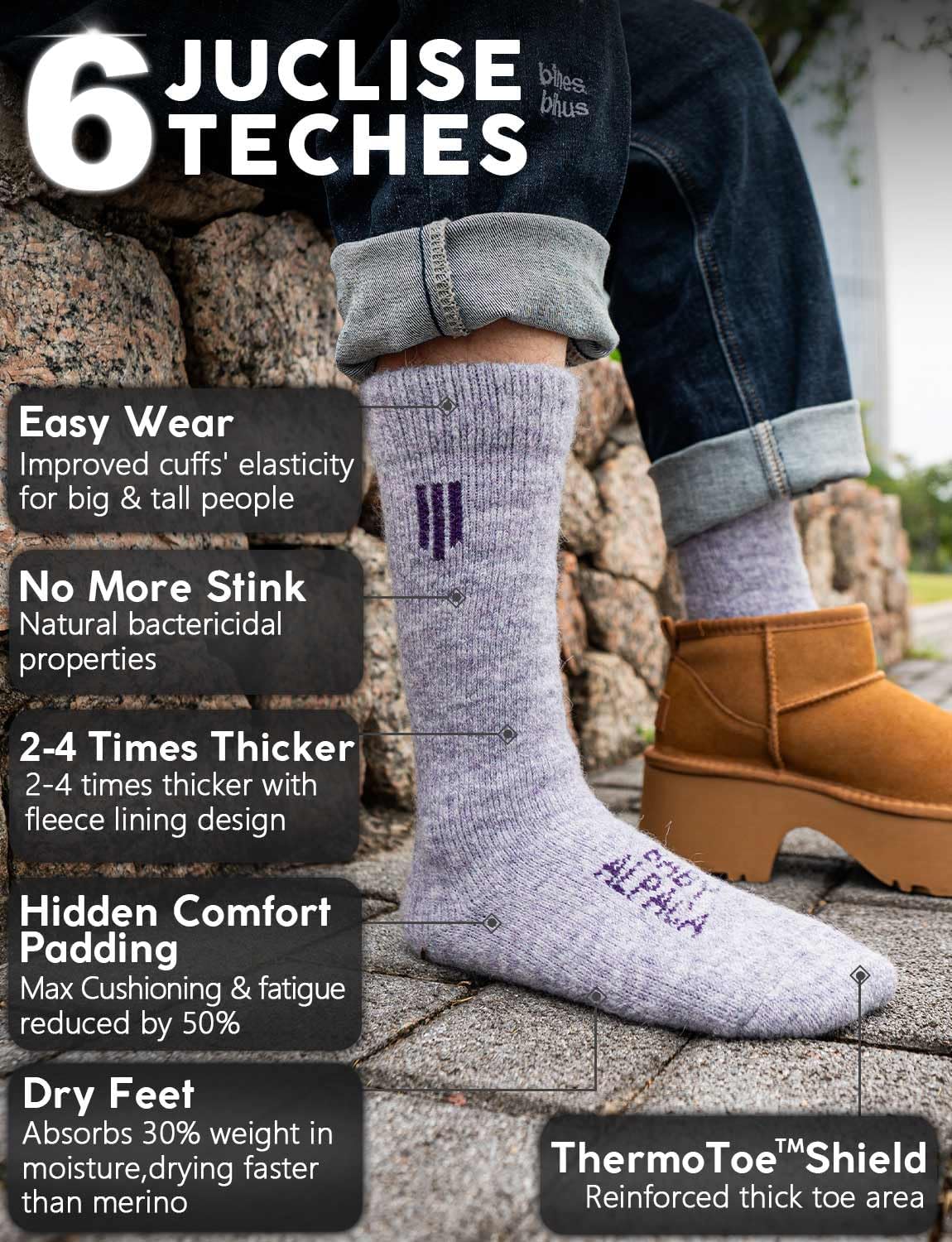 Alpaca Wool Crew Socks Men and Women,Thick Thermal Winter Cold Weather Hunting Hiking,Moisture Wicking Cushioned - Image 4