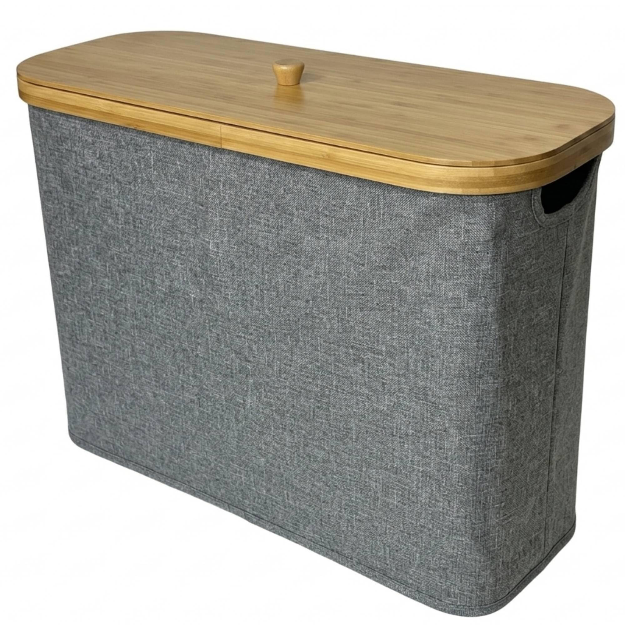 Topvaleur Grey Toilet Roll Storage, Toilet Roll Holder Bathroom Storage Box, Toilet Roll Basket, Toilet Roll Storage Box, Bamboo Toilet Paper Basket And Toilet Storage, Capacity 9 Roll, 23L (Grey)