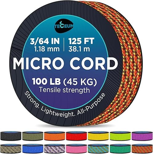 Miniatura 32 de TECEUM Micro Paracord – 1.18 mm X 38 m – Cordón de Utilidad Micro – Cuerda de Paracord Trenzada Fina – Ideal para Manualidades, Proyectos DIY