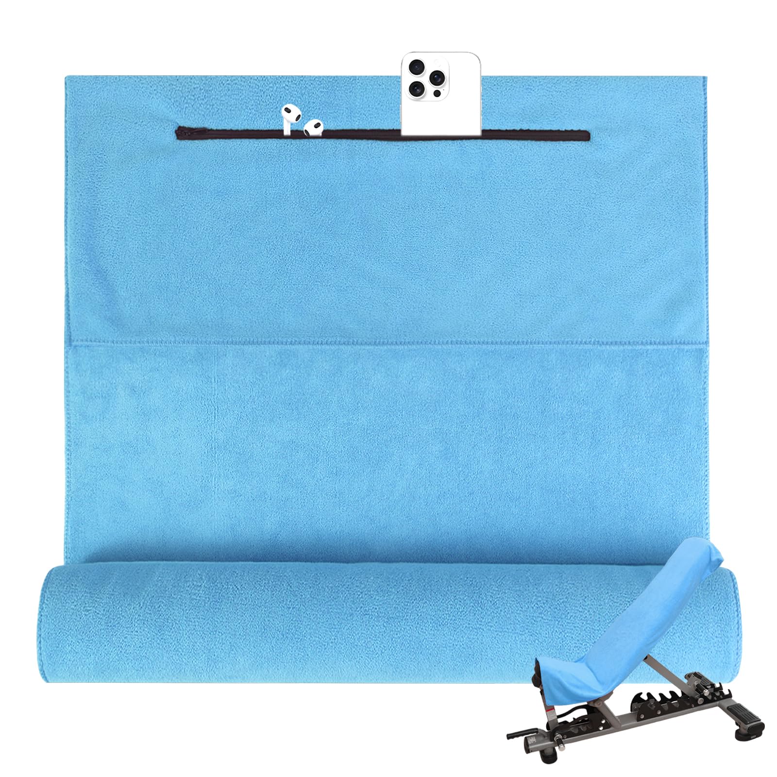 Flow fire Fitness Handtuch I 120x50cm I Mikrofaser Sporthandtuch mit Reißverschlusstasche für Fitnessstudio und Training I Gym Handtuch