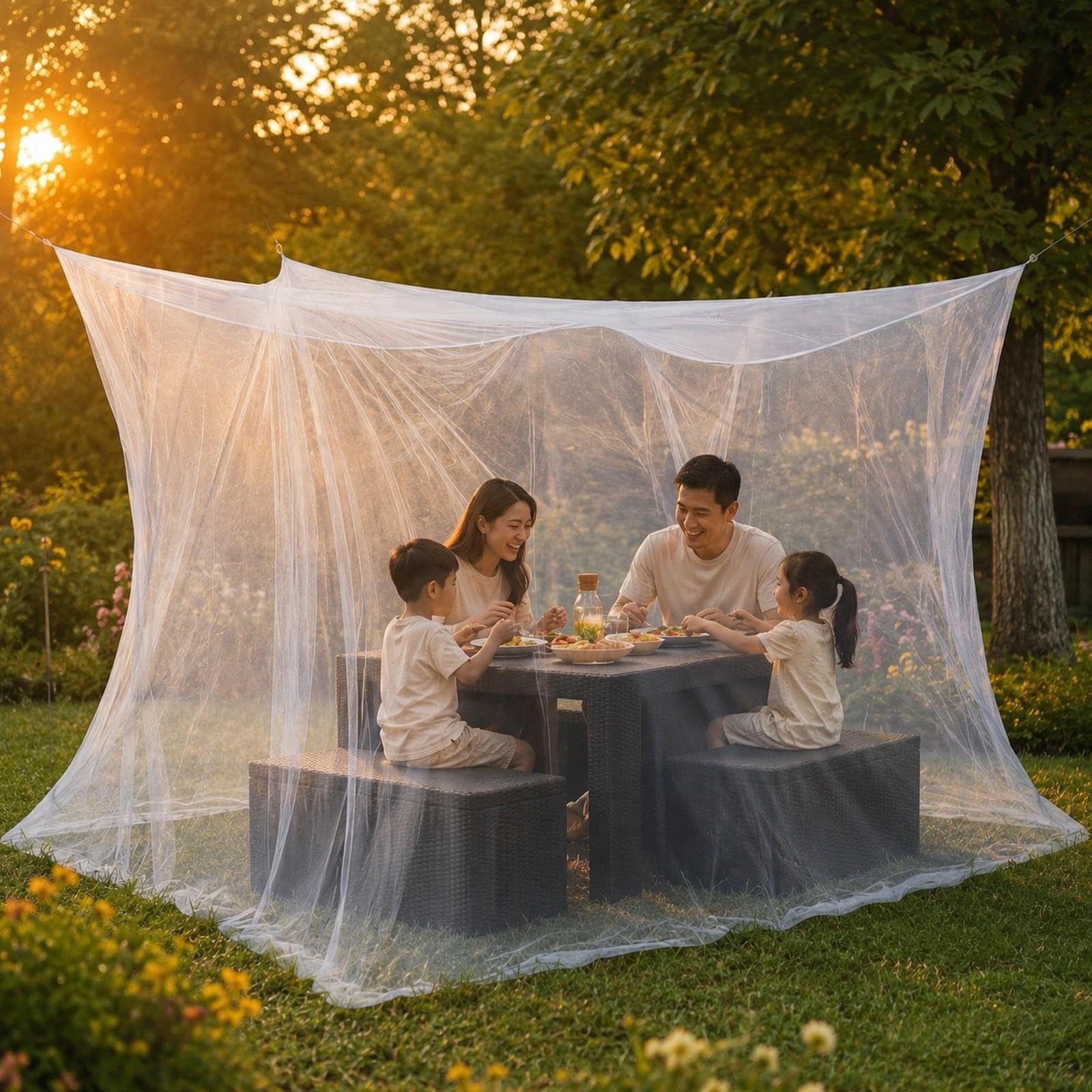 Moustiquaire pour Terrasse et Camping, Rideau en Polyester, Tissu Doux, Installation Rapide avec Corde, Idéale pour Les Pique-niques, AUT, 300 X 500 X 250 Cm