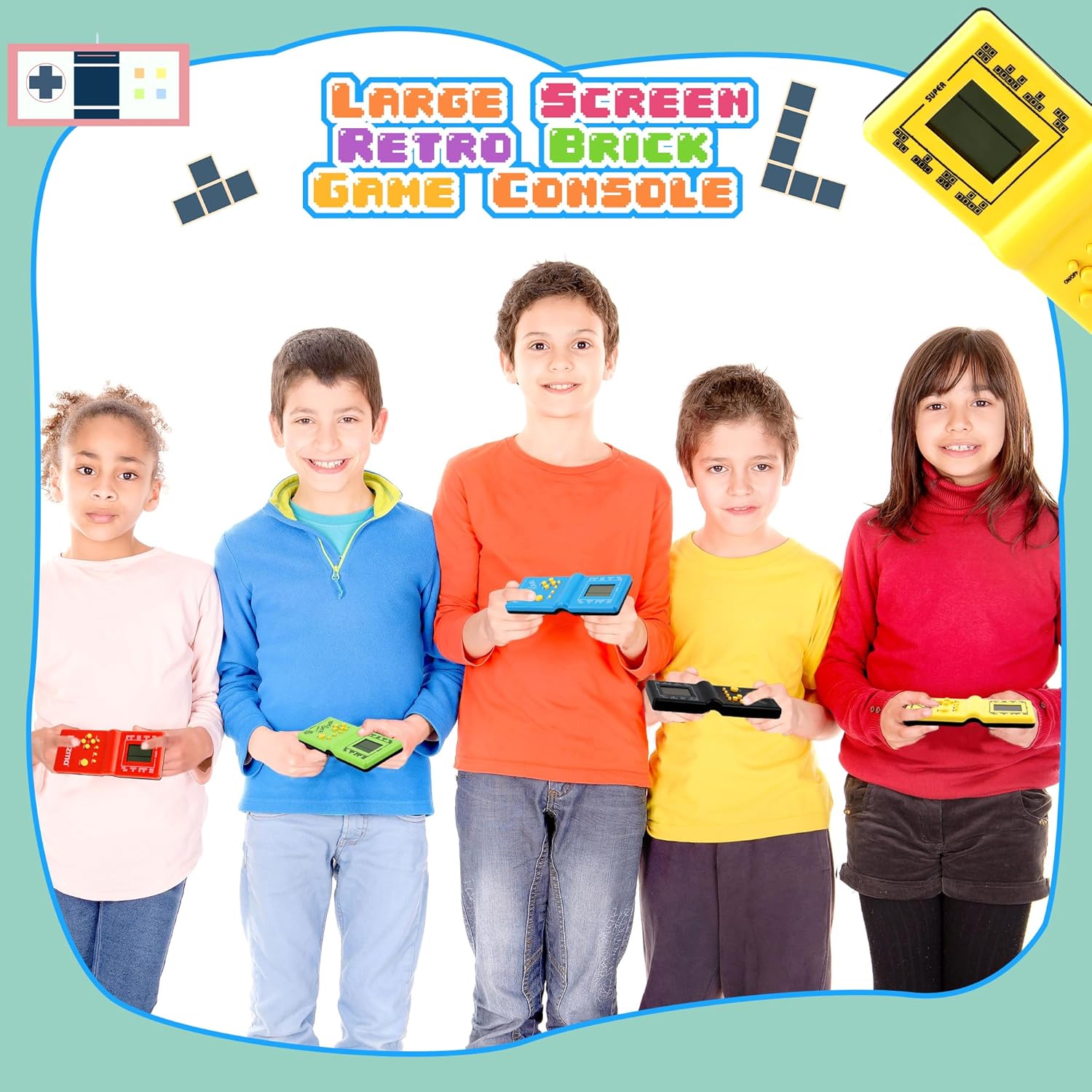 5 Pack Handheld Brick Game Console Retro Large Screen Building Block Game Console for Kids Adults 80s 90s Retro Classic Games Theme Party Birthday Gifts (Color Style 2)