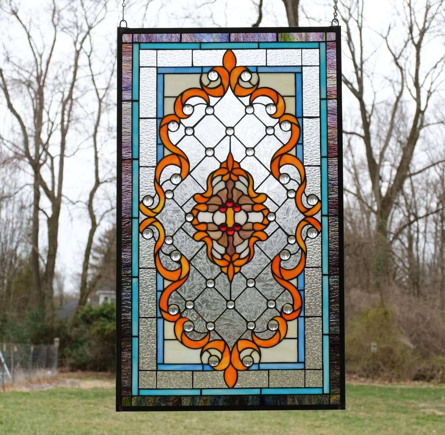 Amazon.com: 20 x 34 Large Jeweled Hanging Stained Glass Window