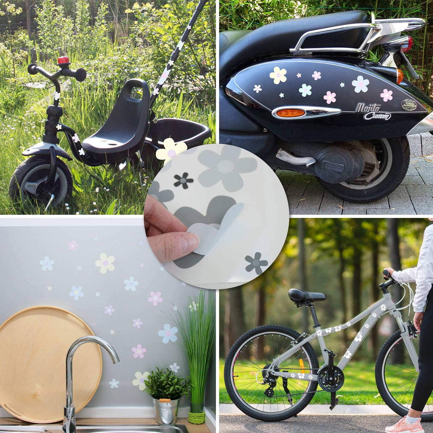 Adesivi Floreali Margherita - 4 Fogli, 68 Pezzi, Impermeabili Per Bici, Auto, Laptop - Foto 6