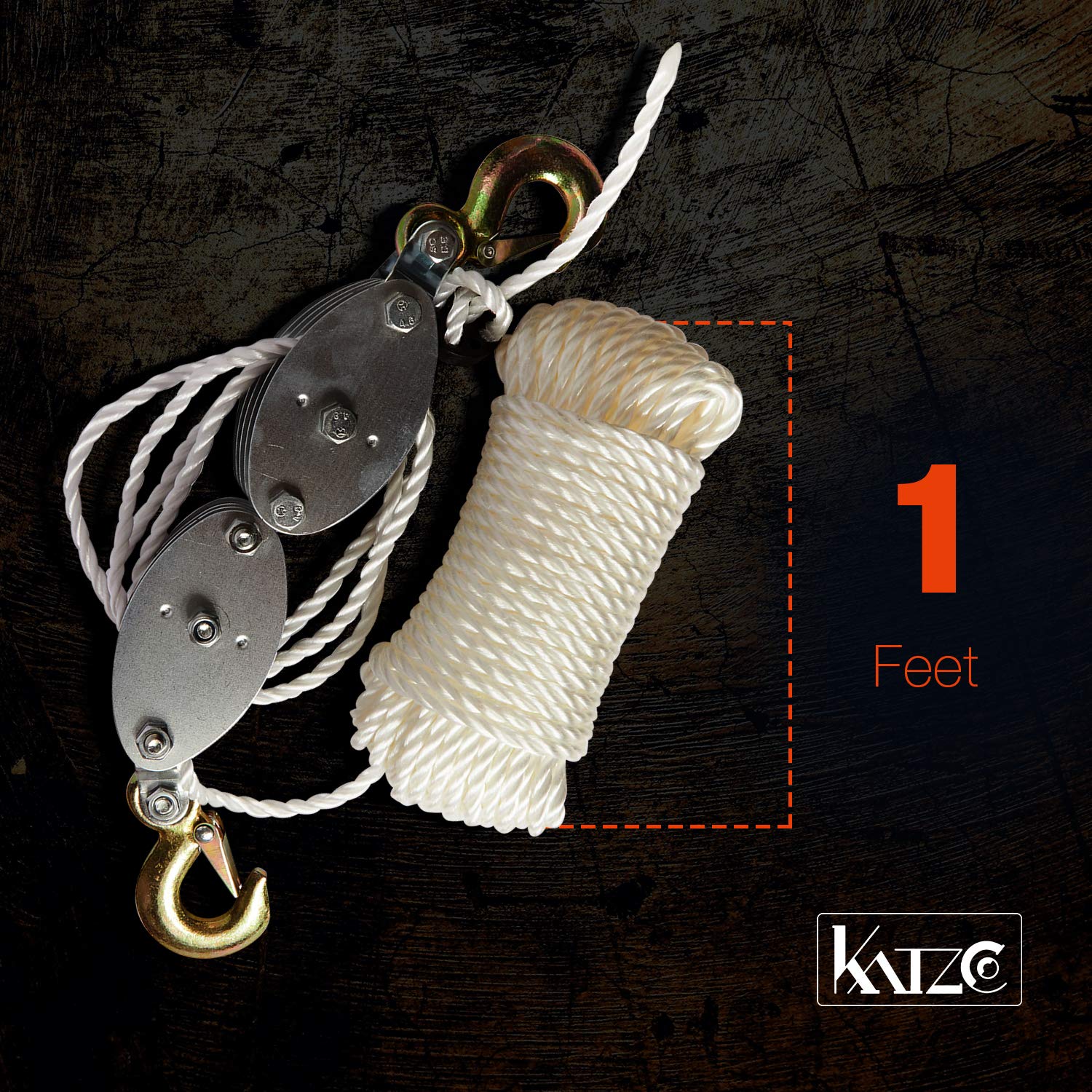 Katzco Poly Rope Pulley Block and Tackle Hoist with Safety Snap Hook