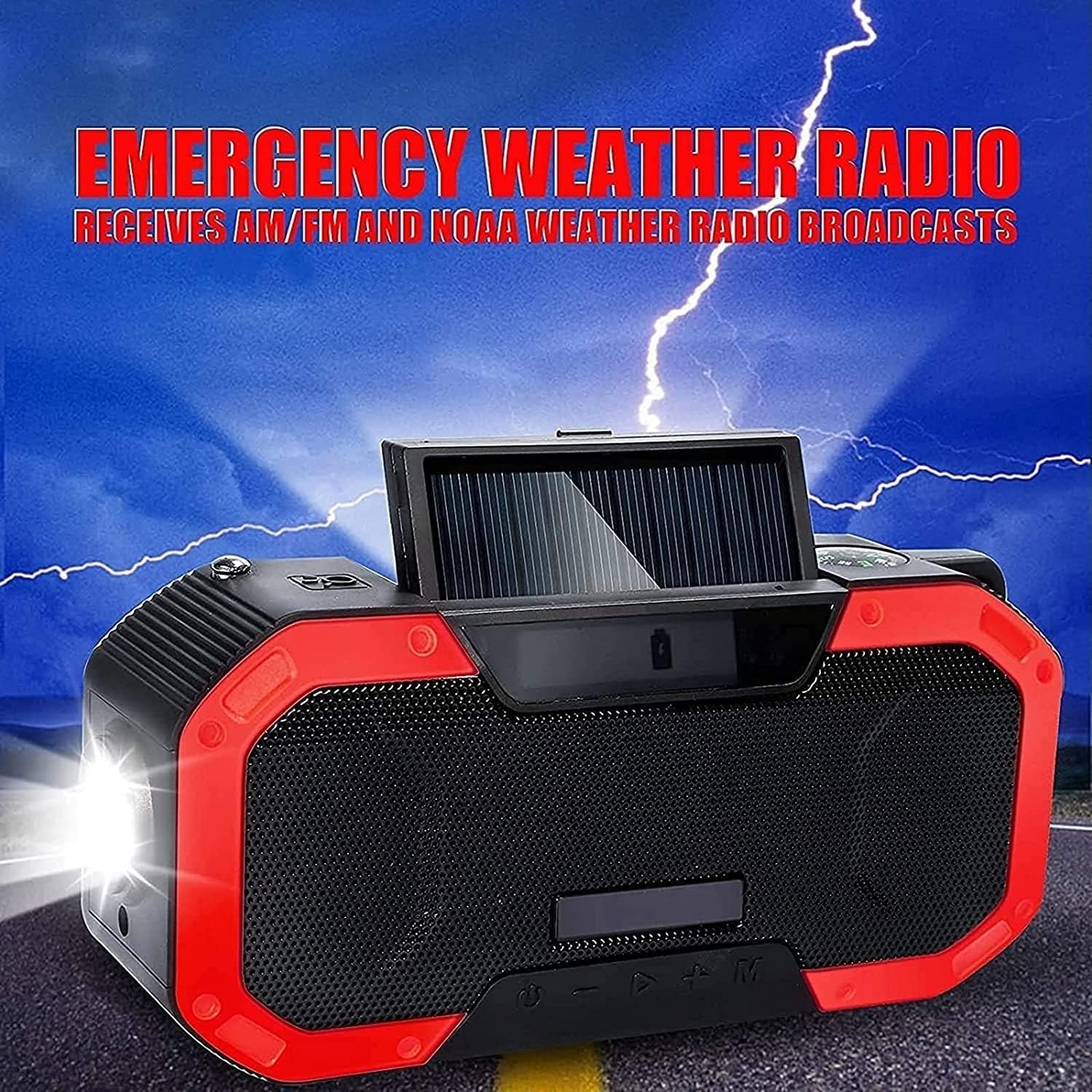 Radio à manivelle Portable multifonctionnelle, Radio d'urgence, Radio météo, Radio Portable AM/FM, Alimentation Solaire, Charge de téléphone Portable USB, Lampe de Poche LED, SOS
