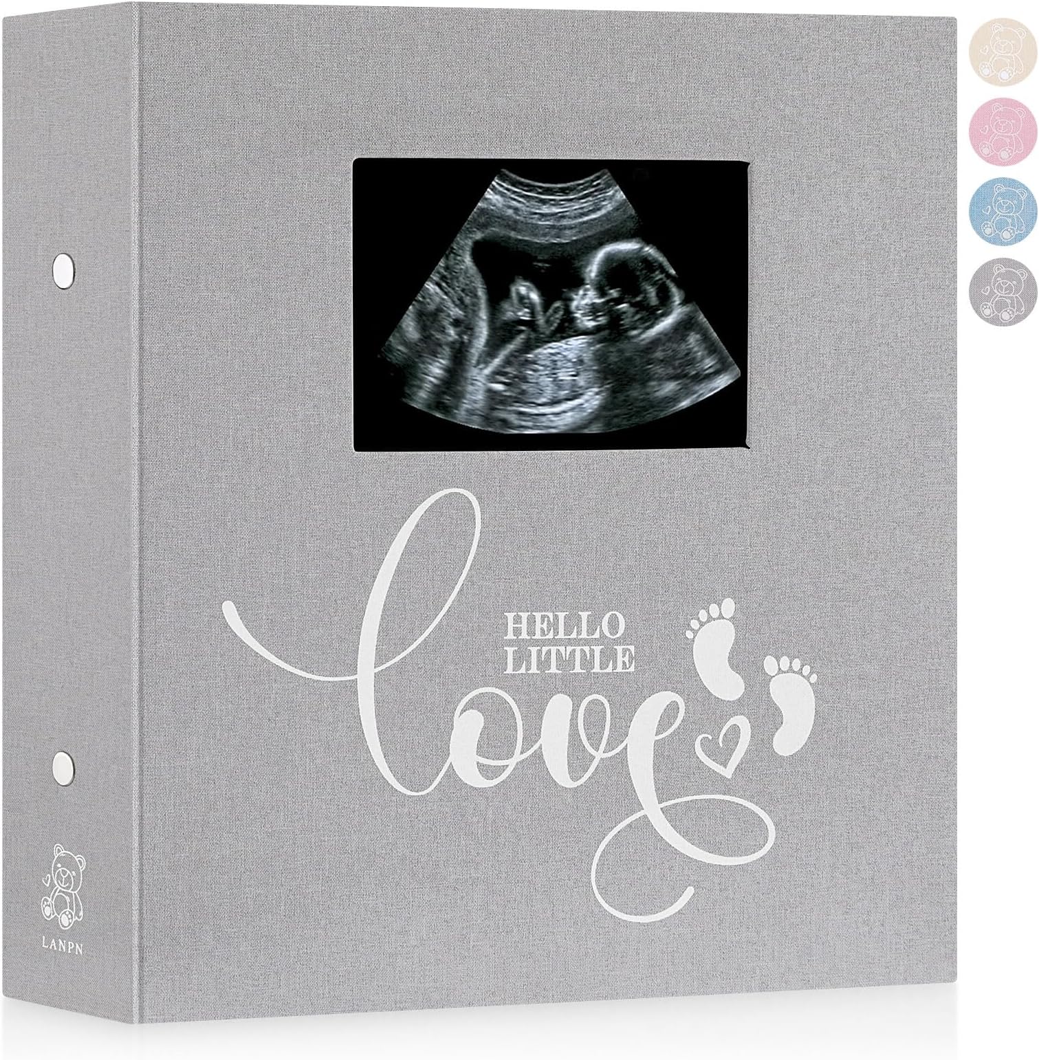 Lanpn Baby Photo Album 6x4 600 Pockets, Linen cover Newborn Bebe Memory Book Photobook Holds 600 Horizontal and Vertical Pictures, Picture Album with Front Window Gift for Boy Girl Baby Shower Grey