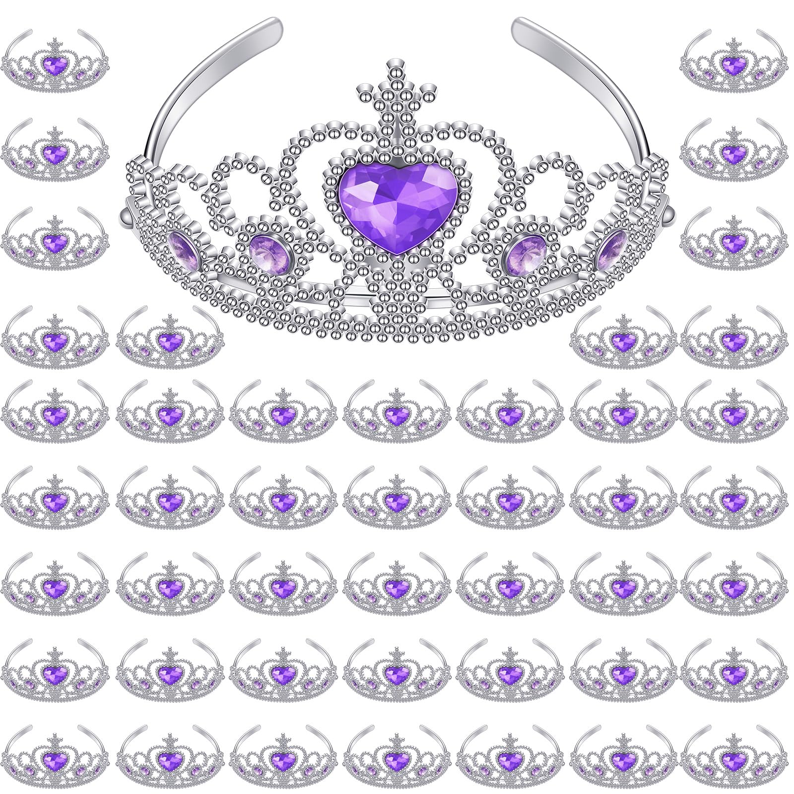 Hinly 48 Pcs Tiara Crown Set Princess Dress up Costume Party Favor Girls Plastic Crown Birthday Supplies Cosplay Accessory(Purple)